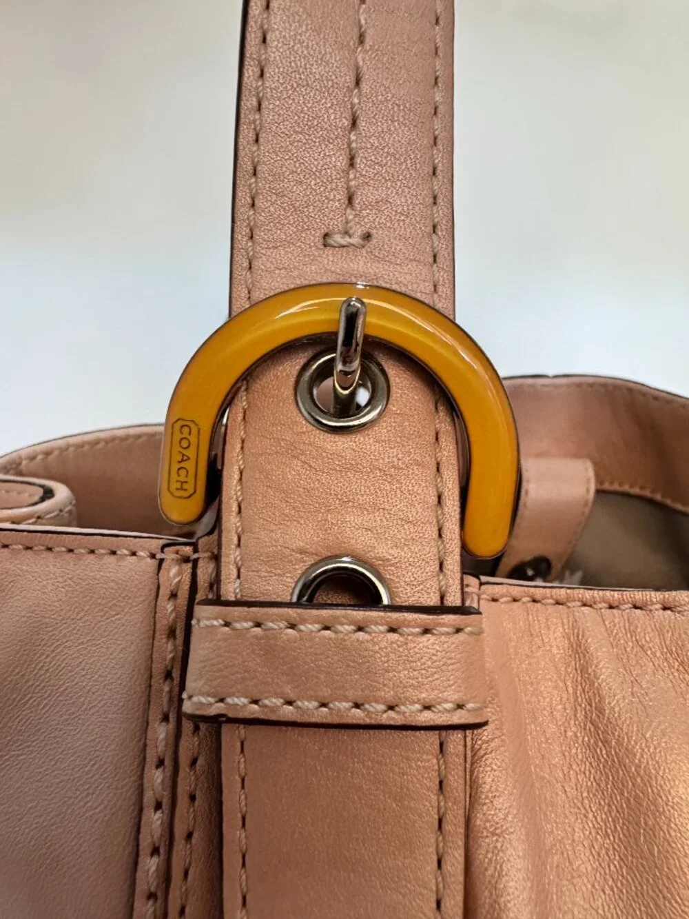 Coach Madison Leather Tote Bag Blush Pink Shoulder Purse F17216 Yellow Resin Buc